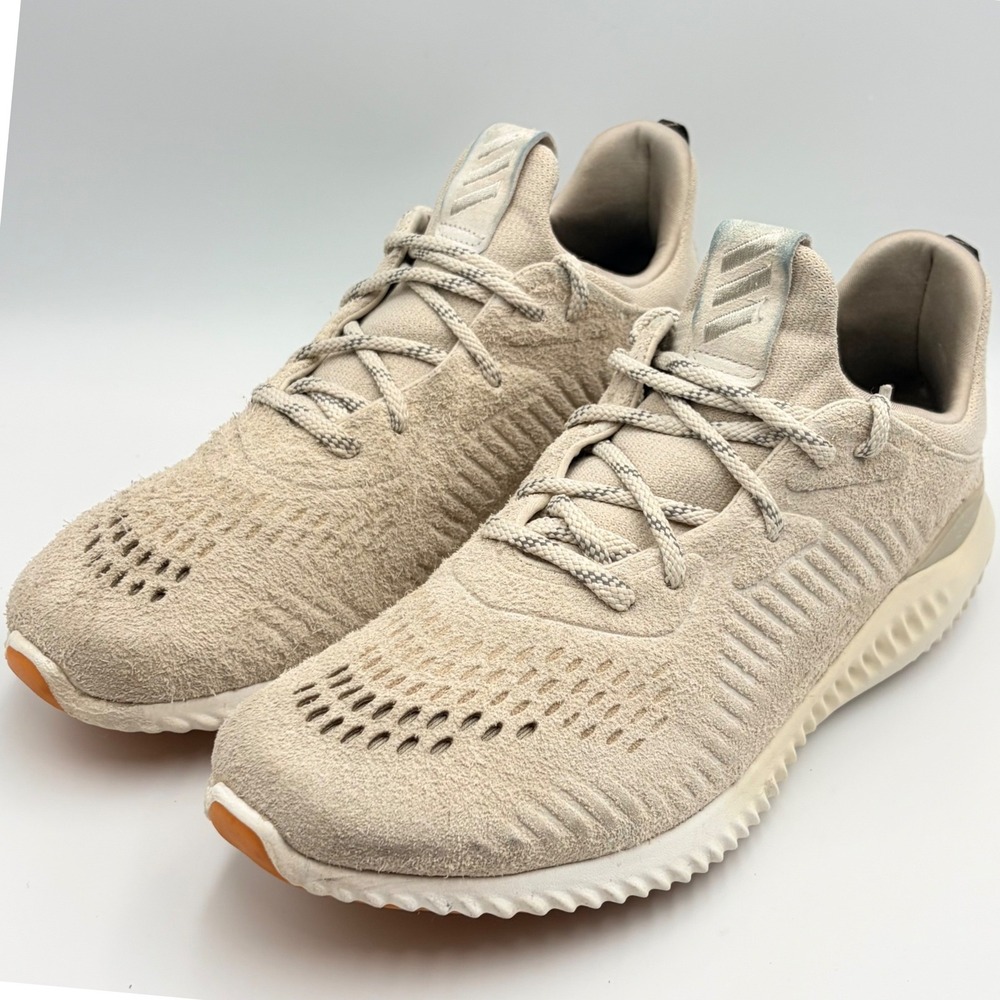 Adidas Alphabounce EM Tan Beige Suede Running Shoes Mens 11 BY3122 Low Top Gum